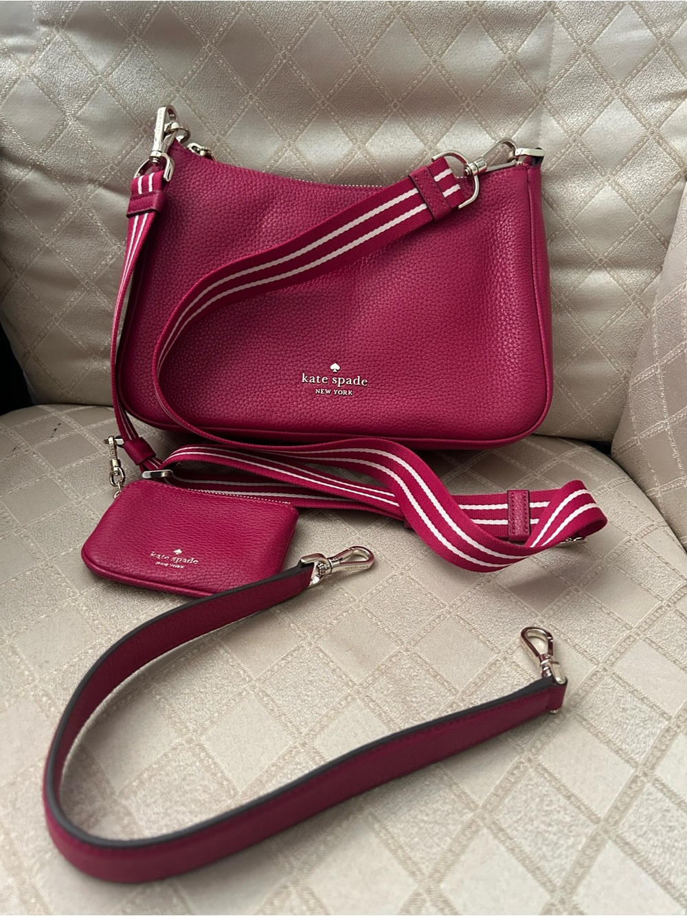 kate spade New York Hot Pink Pebbled Leather Crossbody Bag with wristlet/wallet